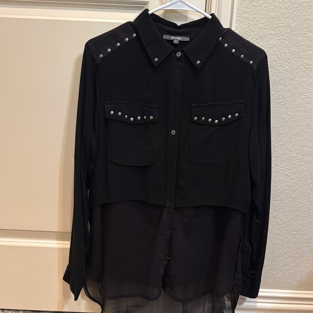 Miss Me Black Sheer Studded Button-Up Blouse  EXCELLENT CONDITION